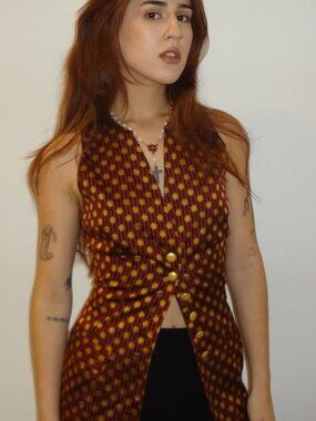 vintage Todd Oldham runway red and gold star motif button down vest